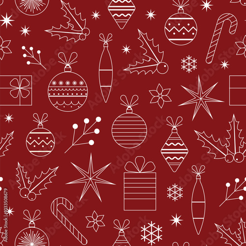 Obraz na płótnie Christmas Seamless Pattern in Retro Red Colors w salonie