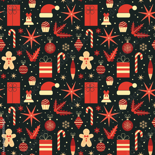 Obraz na płótnie Christmas Seamless Pattern in Vintage Red Colors w salonie