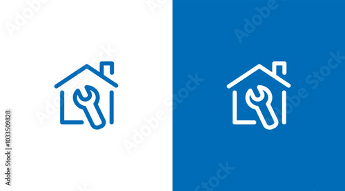 House Builder House Renovation Logo. Wrench and house icon for House renovation, construction, repair and maintenance logo icon design