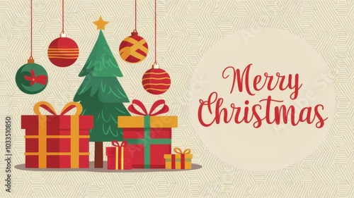 Wallpaper Mural Christmas tree with colorful ornaments and gifts, festive greeting. Perfect for holiday celebrations and decorations. Torontodigital.ca