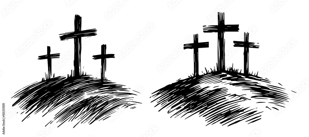 Φωτογραφία religious iconography and christian symbols in simple line art sketch black vect