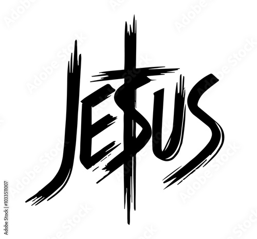 line art sketch of jesus text