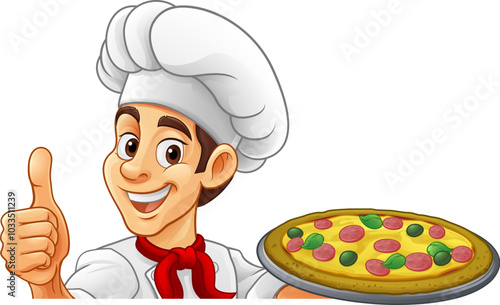 A chef cook holding a pizza...