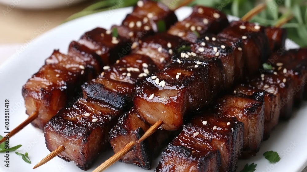 Grilled Skewered Meat with Sesame Seeds Grilled Skewered Meat with Sesame Seeds