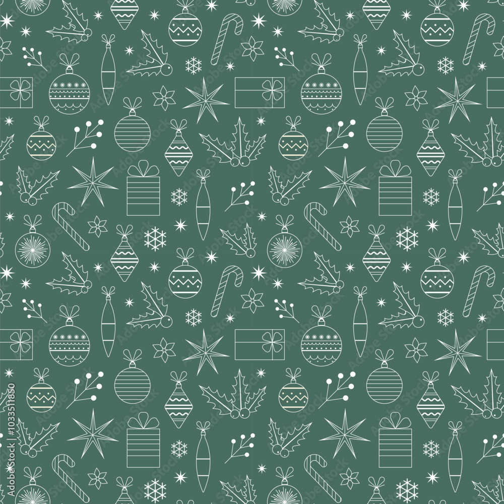 Christmas Seamless Pattern in Retro Red Colors