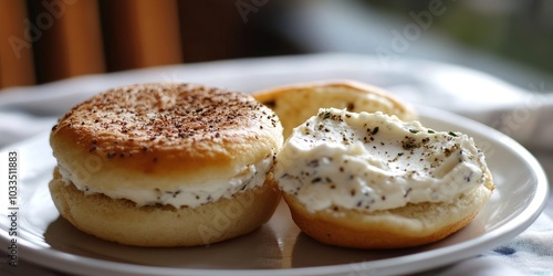 Herbal cream cheese and an English muffin for breakfast.