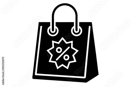 Discount shopping bag icon vector, Modern shop bag silhouette, Shopping bag with discount percentage icon vector
