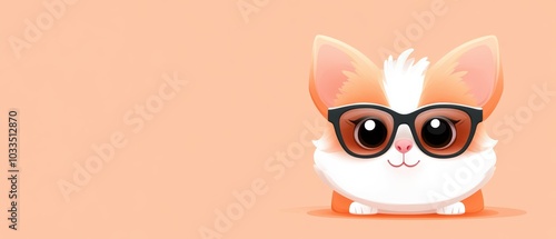 Adorable cartoon cat wearing stylish sunglasses, set against a soft peach background. Perfect for playful and trendy themes.