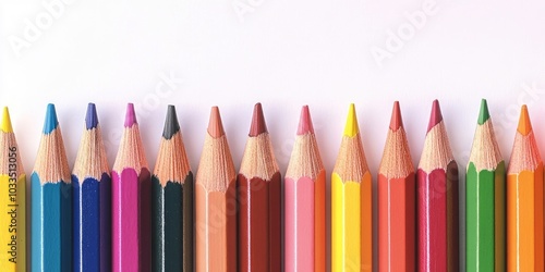 colored pencils on white with copy space, vibrant kids' school artist theme.