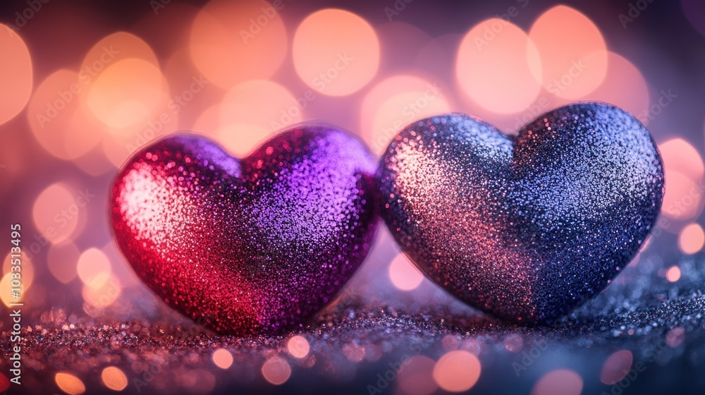 Fototapeta premium Glimmering Hearts in Pink and Purple Sparkle