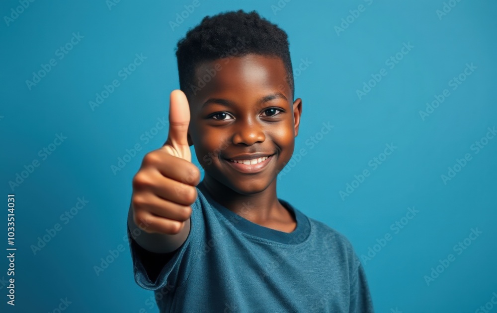 Joyful boy expressing positivity with thumbs up Joyful boy expressing positivity with thumbs up
