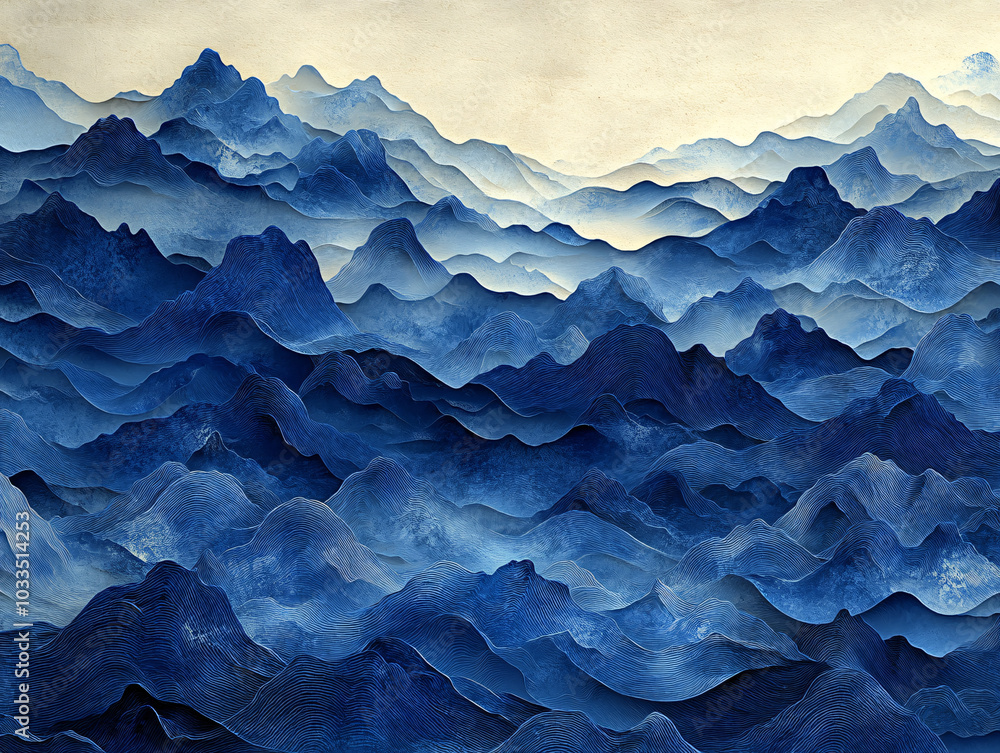 a blue and white ocean with abstract waves, creating a sense of calm and tranquility. a blue and white ocean with abstract waves, creating a sense of calm and tranquility.