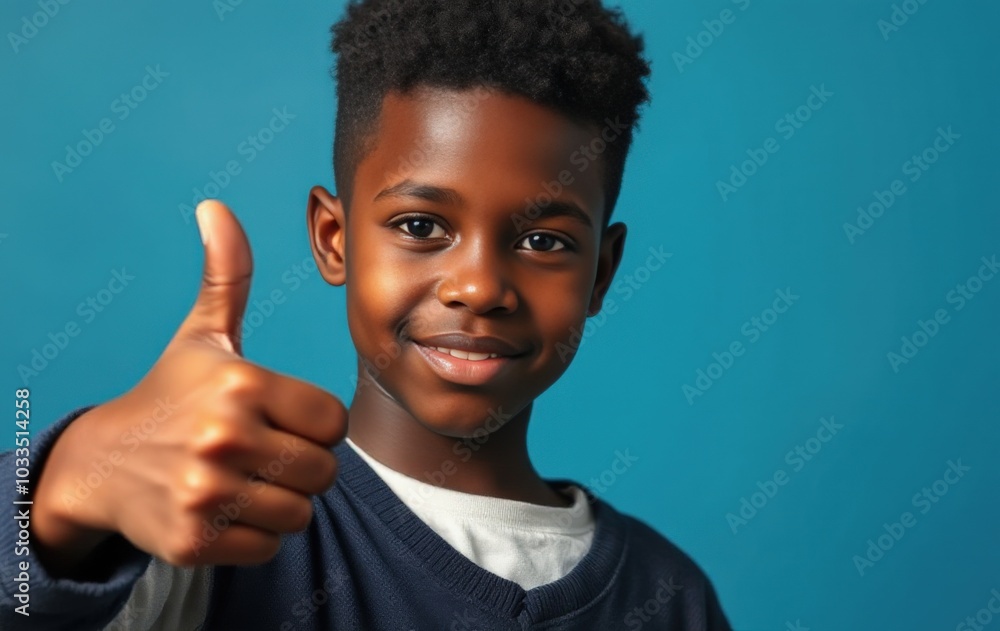 Joyful boy expressing positivity with thumbs up Joyful boy expressing positivity with thumbs up