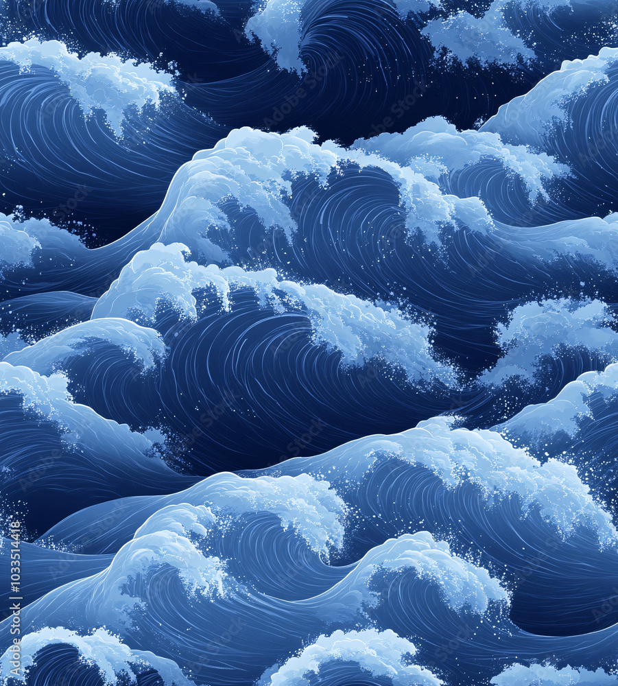 a blue and white ocean with abstract waves, creating a sense of calm and tranquility. a blue and white ocean with abstract waves, creating a sense of calm and tranquility.