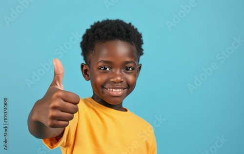 Cheerful child with enthusiastic thumbs up