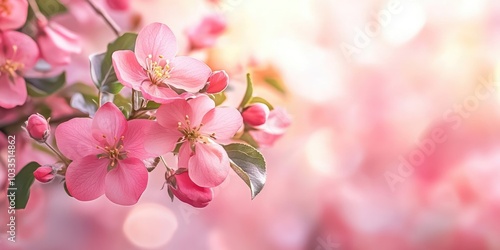 Obraz na płótnie Spring blossom. Springtime apple flowers, pink floral background, soft and pastel card, selective focus, copy space for text. w salonie