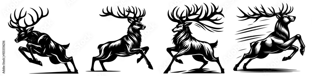 Running deer silhouette in hand-drawn style – dynamic sketch collection Running deer silhouette in hand-drawn style – dynamic sketch collection