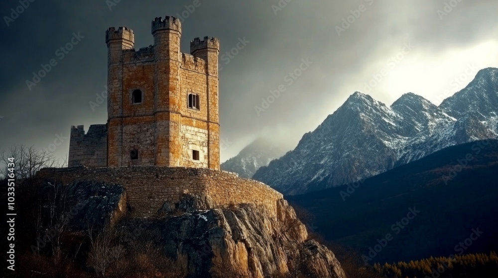 Medieval castle: Ancient castle on mountain, low clouds, and fog. Halloween, fairytale background concept.
Medieval castle: Ancient castle on mountain, low clouds, and fog. Halloween, fairytale background concept.