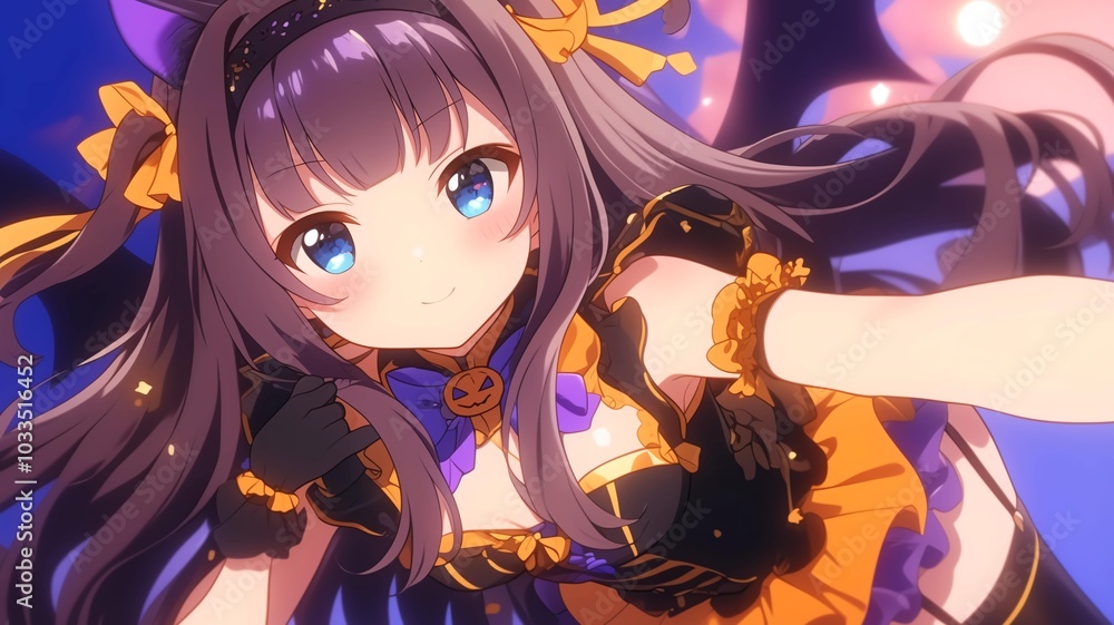 ハロウィンのコスプレをしたアニメ調の美少女