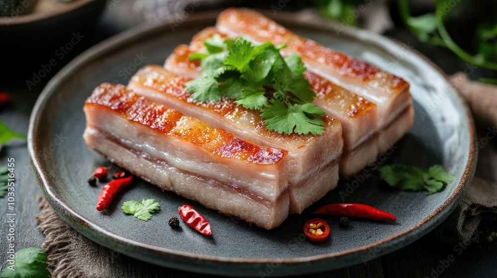 Crispy Pork Belly with Fresh Herbs and Spices Crispy Pork Belly with Fresh Herbs and Spices