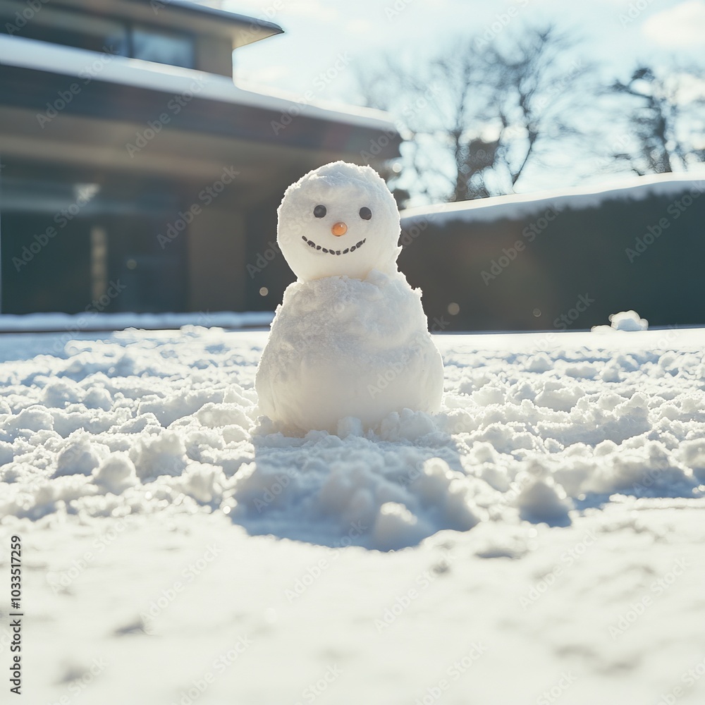 A cheerful snowman stands in a snowy landscape under a bright sky. A cheerful snowman stands in a snowy landscape under a bright sky.
