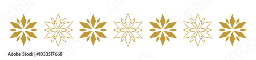 Gold snowflakes Christmas border. Vector illustration.