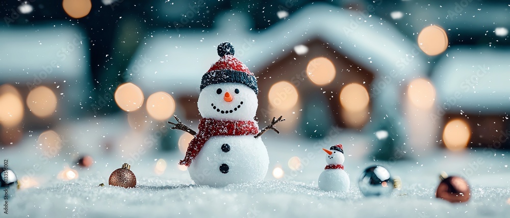 Snow-covered Christmas Eve, with families playing in the snow and making snowmen, christmas eve, holiday snow Snow-covered Christmas Eve, with families playing in the snow and making snowmen, christmas eve, holiday snow
