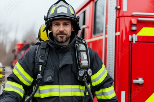 A firefighter meticulously prepares a modern firetruck for a mission to evacuate and respond to dangerous situations.