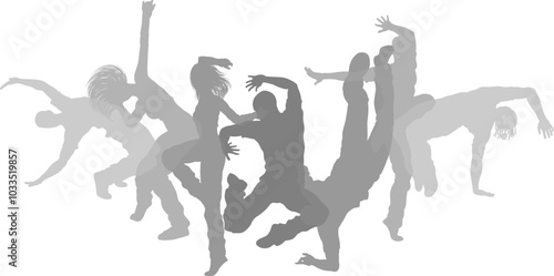 Street dancers dancing silhouette hip hop dance silhouettes poses set
