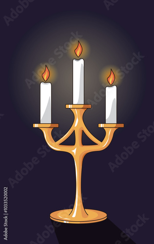 Golden candlestick dark background candlelight.eps