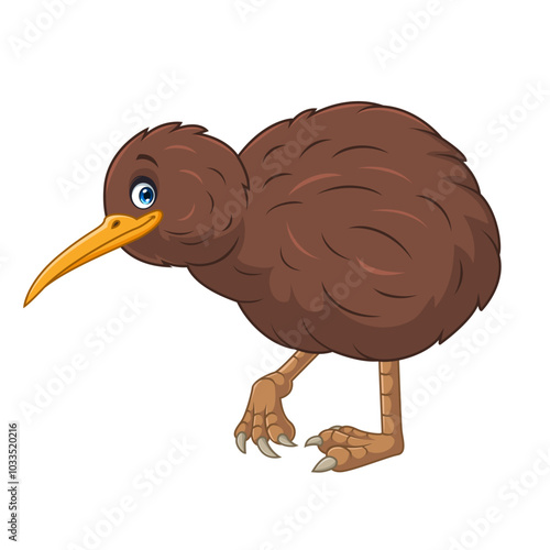 cartoon happy kiwi bird on white background