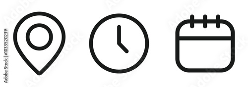 Date,  time and  location icons.. Event message icon