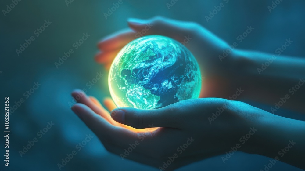  two hands gently holding a glowing Earth, symbolizing global peace and unity