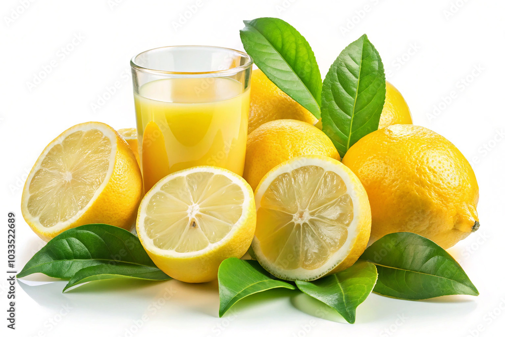Lemon juice and sliced lemon isolated on white background Lemon juice and sliced lemon isolated on white background