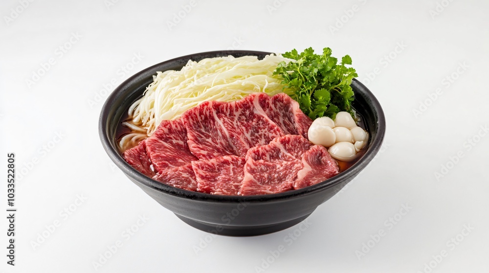 Fresh Vibrant Wagyu Beef Shabu with Colorful Vegetables Fresh Vibrant Wagyu Beef Shabu with Colorful Vegetables