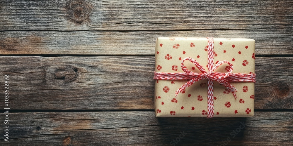 Fototapeta premium Christmas gift box placed on a wooden table.