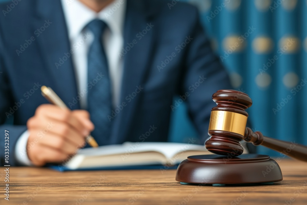 A wooden gavel placed on top of a blue law book, symbolizing justice, authority, and legal decisions in a court setting. A wooden gavel placed on top of a blue law book, symbolizing justice, authority, and legal decisions in a court setting.