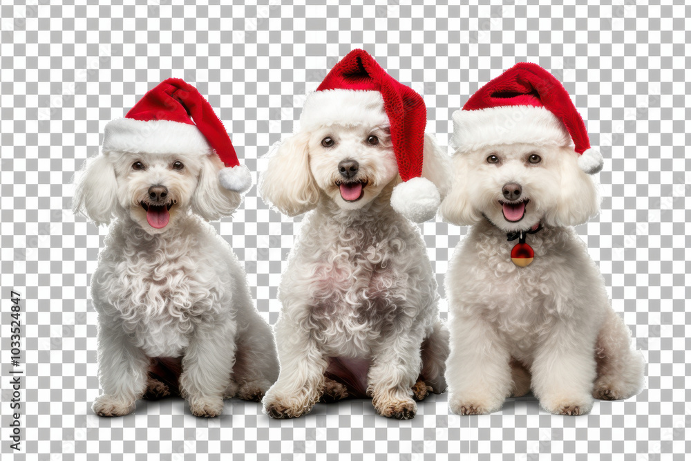 Rottweiler dogs in Santa hats posing for a festive holiday portrait, capturing the spirit of Christmas joy. Rottweiler dogs in Santa hats posing for a festive holiday portrait, capturing the spirit of Christmas joy.