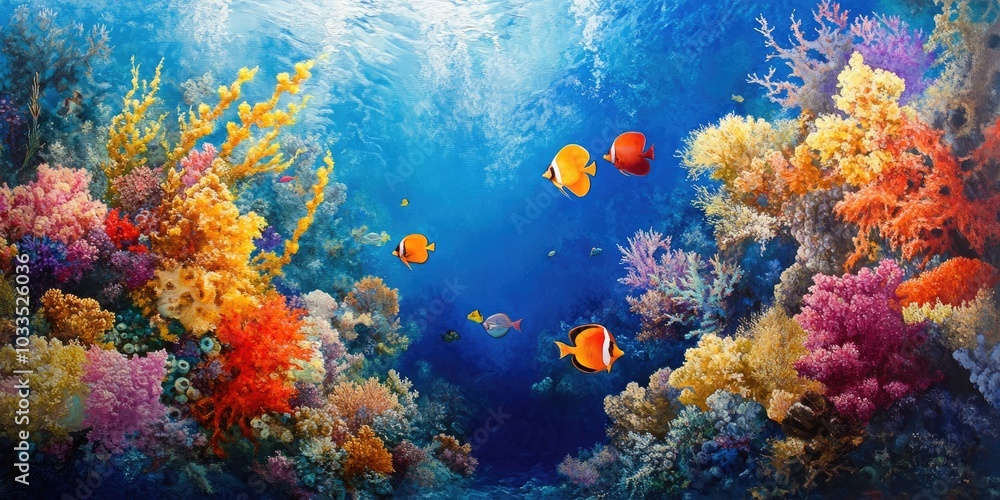 Fototapeta premium Sea, coral, and fish.
