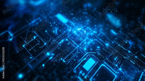 Wallpaper Mural Futuristic Digital Circuit Board with Glowing Blue Light Effects and Particle Overlay Torontodigital.ca