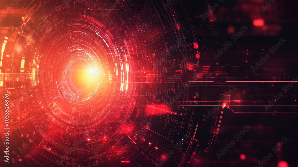 Obraz premium Futuristic Digital Vortex with Red and Orange Light Patterns