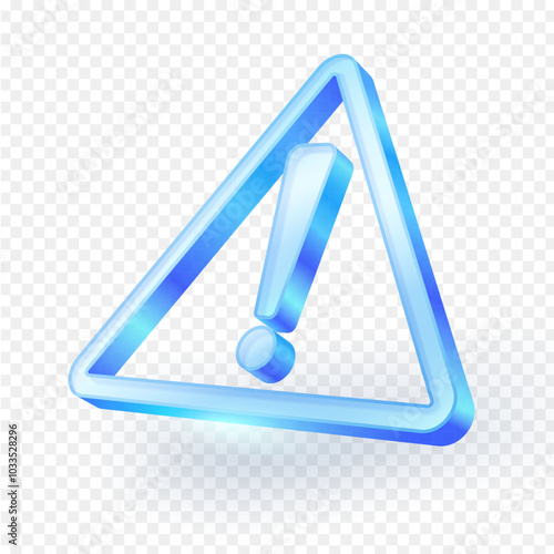 3D glass warning sign symbol isolated on white background. Realistic vector illustration.