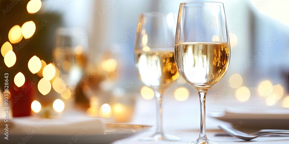 Dinner with wine glasses on a softly blurred background. Dinner with wine glasses on a softly blurred background.