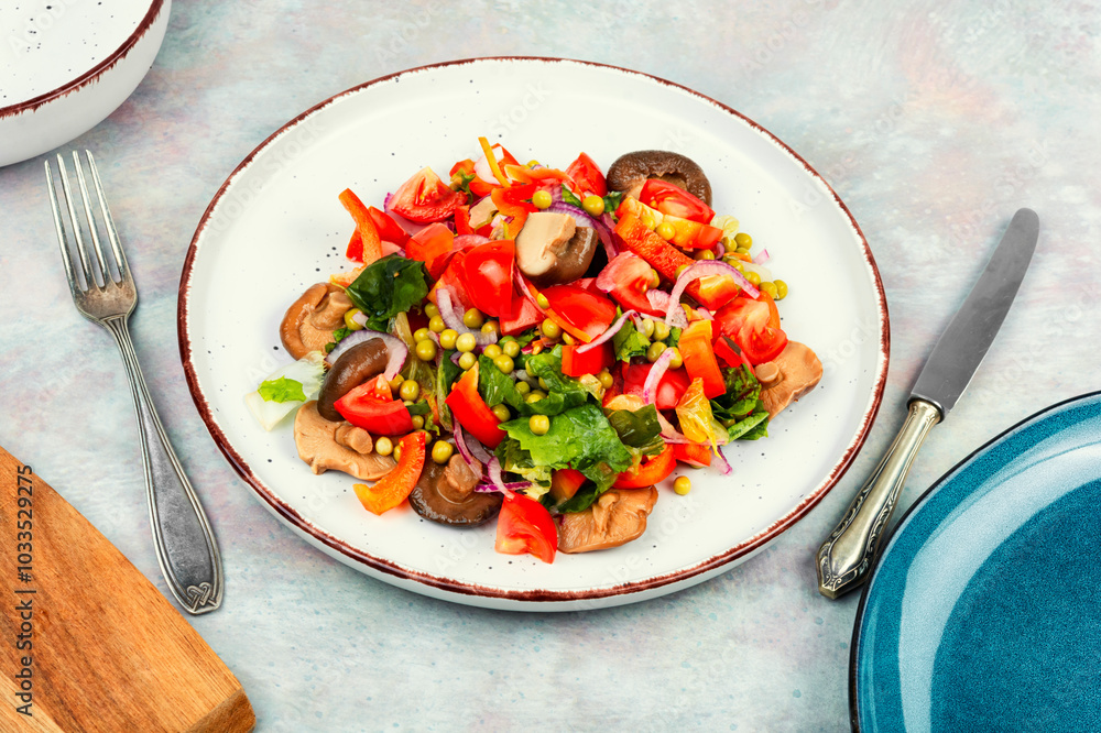 Vegetable salad with pickled mushrooms. Vegetable salad with pickled mushrooms.