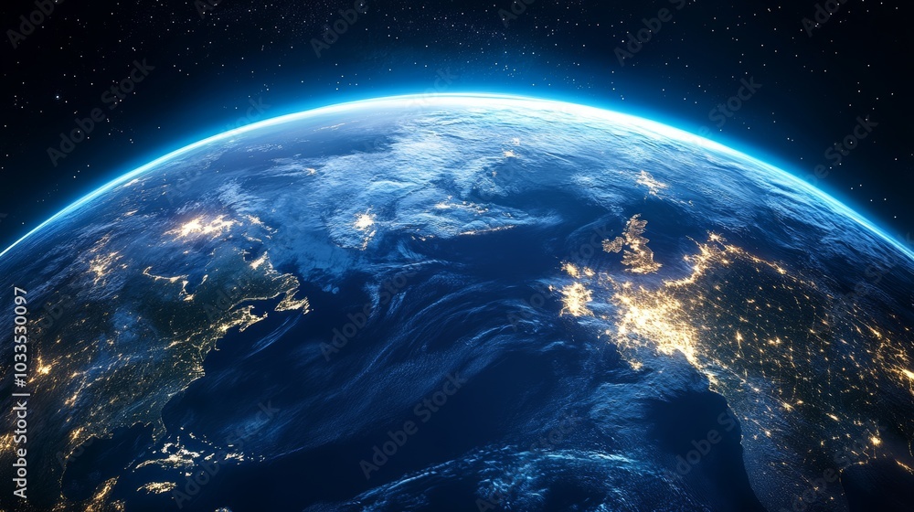 Fototapeta premium Breathtaking View of Earth from Space with City Lights