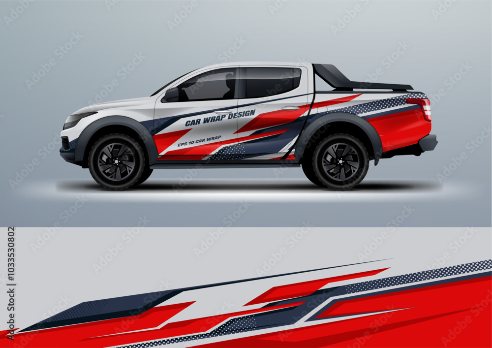 Fototapeta premium sporty car truck double cabin branding mockup with racing wrap decal or livery design. 