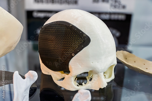 Orthopedic implants and individual titanium cranioplasties printed on a 3D printer.