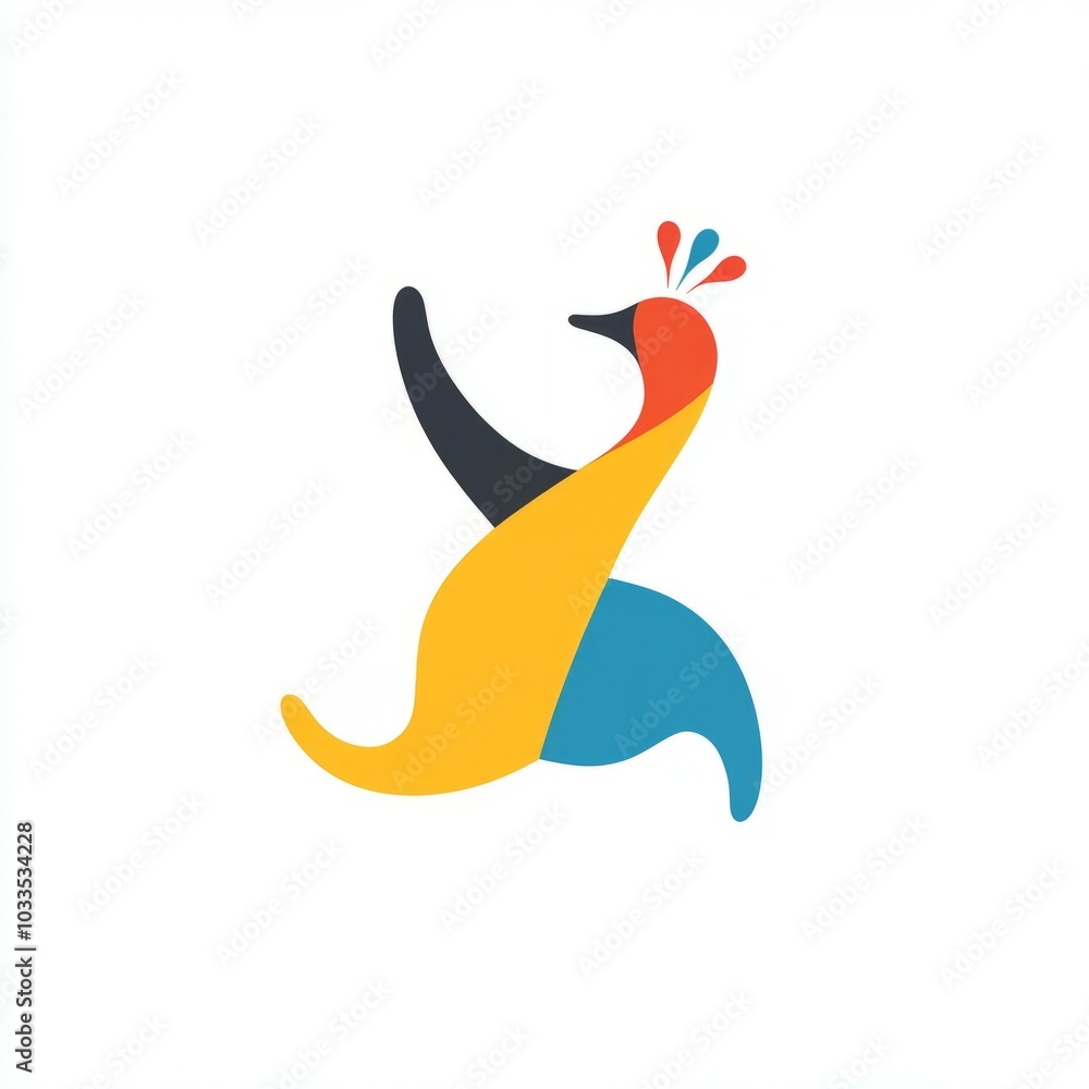 Obraz premium Colorful peacock design. Abstract peacock illustration, featuring a colorful, stylized bird with a long neck and vibrant plumage.