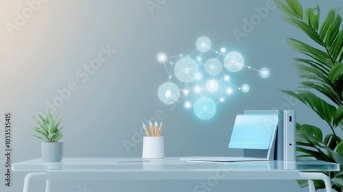 Wallpaper Mural Modern Workspace with Holographic Elements Torontodigital.ca