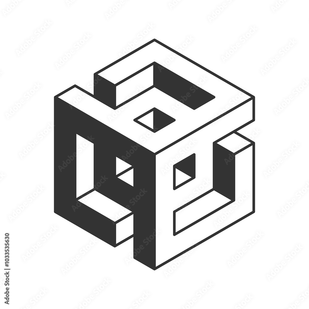 Cube logo, geometric vector design. Black and white Box logotype company, trendy techno emblem in isometric 3D style. Cube logo, geometric vector design. Black and white Box logotype company, trendy techno emblem in isometric 3D style.